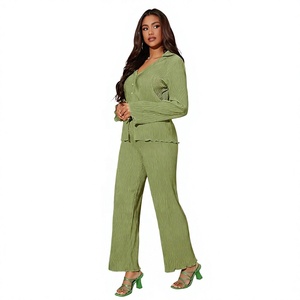 Survêtement Hip Hop pour femmes en polyester/coton, manches longues, col boutonné, taille élastique, coupe régulière, tenue d'automne, poches latérales - Product Image 3