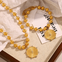 Dreamshow Ensemble de bijoux de déclaration en perles Collier à breloques en zircon gravé étoile du Nord Ensemble de bijoux en acier inoxydable plaqué or
