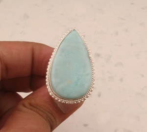 แหวนพลอยลาริมาร์ตัดรูปลูกแพร์คลาสสิกแบบ925เงินสเตอร์ลิงทำด้วยมือตั้งได้อเนกประสงค์สำหรับงานแต่งงานของขวัญวันเกิด - Product Image 3