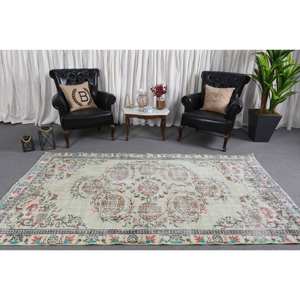 Tapis en laine beige vintage 5.1x9,1 pieds tapis turc tissé plat avec motif patchwork support en latex pour décorations de salon - Product Image 1