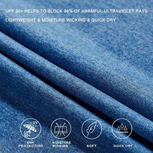 Camisa de pesca con capucha de protección solar UPF azul de alta calidad, manga larga, poliéster sólido y transpirable para hombres - Product Image 6