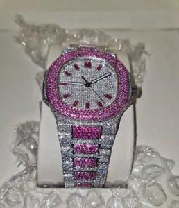 Lab Grown Diamond Iced Out para reloj Moissanite Reloj digital VVS Clarity Gift Hombres Mujeres Reloj con correa de cuero de lujo personalizado - Product Image 2