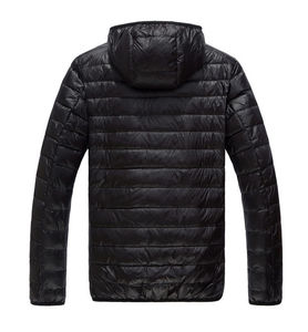 Veste longue matelassée en nylon pour homme, col montant, hiver, capuche, rembourrage en duvet de canard, design à bulles, vente en gros, vêtements fins enduits, devant - Product Image 2