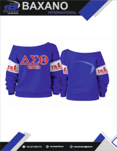Delta Sigma Theta Sorority <b>Off</b>-The-<b>Shoulder</b> Knitted <b>Sweatshirt</b> 1913 & Greek Letters Design with Customized Front Logo Party - Product Image 4