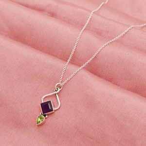 Latest Design Amethyst and <b>Peridot</b> Gemstone Necklace in 925 Sterling Silver Available in Stock - Product Image 3
