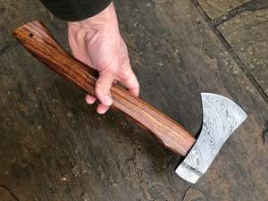 Damascus Steel Double Blade <b>Axe</b> Hand Forged Carbon Steel Viking Hatchet Rose Wood Handle Leather Sheath for Camping Industrial - Product Image 5