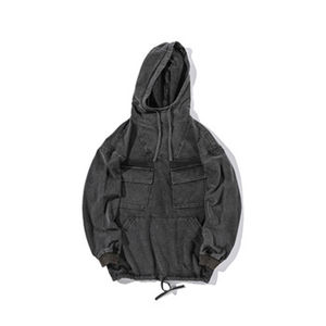 Sudadera con capucha de lavado ácido de algodón 100% para hombres y mujeres Apliques bordados desgastados con parches Teñidos lisos para uso en invierno - Product Image 4