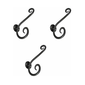 Set of 3 Pcs <b>Black</b> Shine Cast Iron Wall Mounted Coat <b>Hooks</b> Vintage Modern for Home Farmhouse Coats Bags Hats Towels Use - Product Image 1