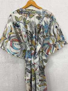 Hermoso vestido de caftán de algodón hecho a mano hasta el suelo Maxi Kimono Robe Short Monkey Block Print Natural Beach Vestidos Casuales - Product Image 4