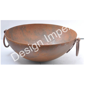 Rustic Garden Firepit Oversize Kadai Bowl With Handles Farmhouse Country Style Vintage <b>Round</b> <b>Fire</b> <b>Pit</b> Bonfire Stand Cheap Price - Product Image 4