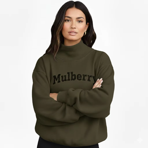 <b>Women</b> Oversized Mockneck <b>Fleece</b> Sweatshirt Loose Fit Cotton Casual Streetwear Winter <b>Top</b> Sequined Badge Front Eco-Friendly - Product Image 1