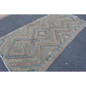 พรมปูพื้นขนแกะสไตล์ตุรกีวินเทจสีเบจสีเขียวงานเย็บปะ5.3x10.2ฟุตผ้าทอเรียบลาเท็กซ์สำหรับตกแต่งห้องนั่งเล่นรถ - Product Image 2