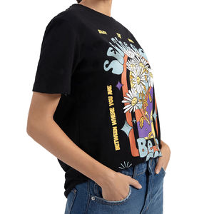 Camiseta de cuello redondo con serigrafía personalizada de algodón 100% para mujer, ropa de calle transpirable al por mayor, camisetas de verano - Product Image 4