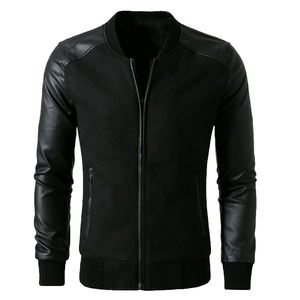 Veste de baseball en cuir pour homme, à manches longues, avec bordure en tricot côtelé, personnalisée - Product Image 1