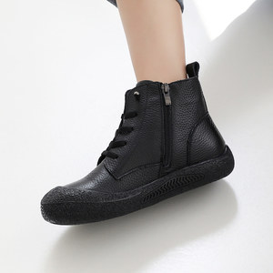 [JSHOE] Botines de Mujer de Piel Auténtica con Cordones, Forrados de Felpa, Tacón Bajo de 3 cm, Zapatos Cómodos de Invierno - Product Image 6
