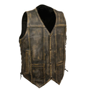 Chaleco de moto de cuero negro para hombre Chaleco de club de motocicleta hecho a mano Diamond Stitch - Product Image 5