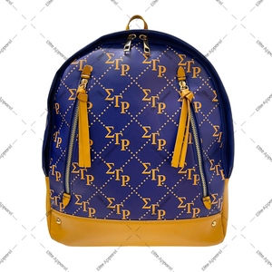 Sac à dos Sigma Gamma Rho personnalisé pour femmes bleu royal avec fermeture éclair dorée et impression SGR brodée vêtements grecs de sororité - Product Image 1