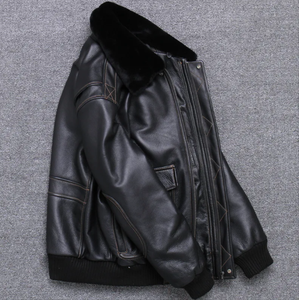 Chaqueta de Invierno para Hombre, de Cuero Sintético, con Cierre de Cremallera, Cuello Camisero, Múltiples Bolsillos, Personalizable - Product Image 2