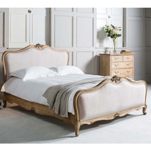 Cama de estilo francés de madera maciza, marco de cama de teca con tapicería, nuevo diseño - Product Image 4