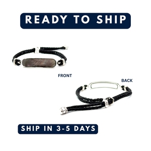 Bracelet rectangulaire arrondi en argent 925 |   Cordon en nacre noire et cristal |   Bijoux pour femmes sur mesure OEM - Product Image 4