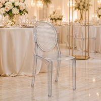 Chaise d'événement transparente en résine PC monobloc moderne pour hôtels, banquets, mariages et réceptions, idéale pour la restauration et les événements.