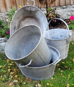 Xô Tắm Thiếc Mạ Kẽm Cổ Điển Bồn Rửa Có Tay Cầm Dây Nguyên Bản Có Tay Cầm Để Trang Trí Ban Công Vườn Ngoài Trời Trong Nhà - Product Image 4