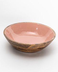 Cuenco para servir hecho a mano de madera de mango esmaltado rosa, utensilios de cocina rústicos para ensalada, fruta o Plato decorativo - Product Image 3