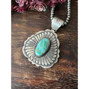 Benjamin Becenti Number #8 Turquoise & Sterling Silver Pendant Cultural Collectible Jewelry - Product Image 3