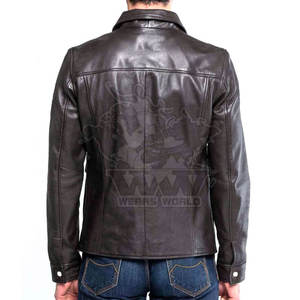 Breathable Eco-Friendly Quick Dry <b>Winter</b> Warm Men's Leather Jacket with Stand Collar Front Logo Cow Skin Casual Style Price - Product Image 2