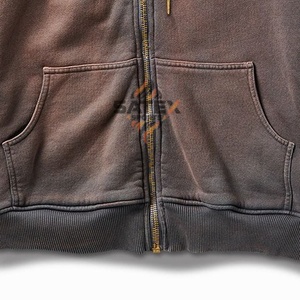 Nouveau design unique 2025, sweat-shirt oversize en molleton 100% coton, délavé à l'acide, effet usé, fermeture éclair personnalisée, poids lourd, streetwear d'hiver - Product Image 5