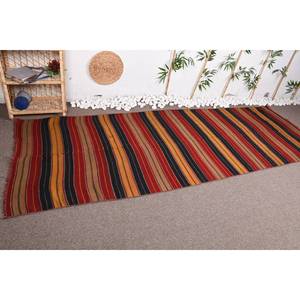 Grand tapis turc rustique rouge noir vintage en laine de 3.6x10,5 pieds avec motif patchwork de support en latex pour décoration de couloir ou de chambre - Product Image 2