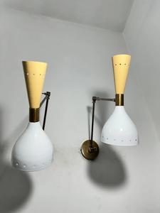 Beige Brass Wall Sconce <b>Mid</b> <b>Century</b> Italian Sconce Lights Pair gift item - Product Image 4