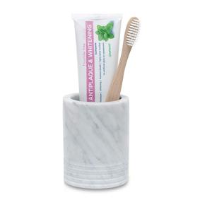 Organisateur de salle de bain moderne fait à la main porte-brosse à dents en marbre blanc côtelé support élégant avec accessoire de vanité durable ensemble de bain - Product Image 4