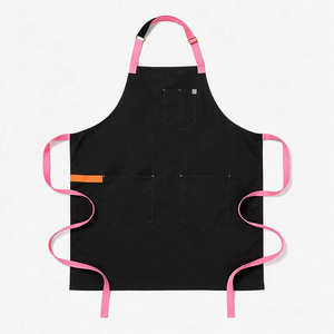 Tablier sans manches noir avec bretelles orange, taille ajustable, 3 poches, en toile tissée, style simple, pour usage quotidien et nettoyage - Product Image 6