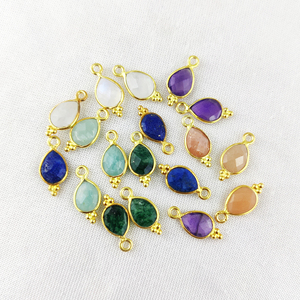 8x6mm Lapis Lazuli Tear Drop Pendentif Plaqué Or Argent Sterling 925 Fantaisie Lunette Réglage Fête Charme - Product Image 6