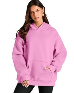 Sudadera con Capucha Rosa para Mujer, Sudadera Holgada de Forro Polar Cálido con Capucha, Ropa de Invierno Acogedora, Material Suave, Bolsillo Tipo Canguro Informal - Product Image 1