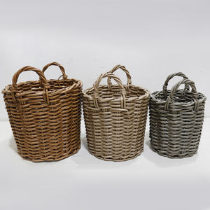 Artex Dong Thap Plastic Circle Rustic Storage <b>Basket</b> Set Handwoven Organizer <b>with</b> <b>Handles</b> for Laundry Storage - Product Image 1
