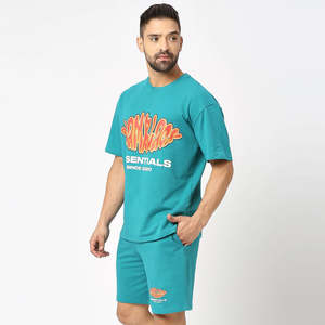 Ensemble T-shirt et short unisexe à impression personnalisée, vente chaude, coton élastique, séchage rapide, grande taille, motif uni, tenues OEM - Product Image 3