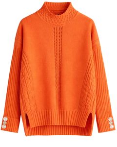 Conjunto de Suéter de Punto Naranja Brillante y Pantalones Anchos para Mujer, Jersey de Cuello Alto, Ropa de Salón Acogedora para Invierno, Fabricante Personalizado OEM - Product Image 1