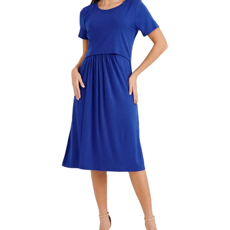 Best Summer Ware Maternity Clothing Easy Breastfeeding Mothers Casual Short Sleeve Nursing Dress for Bulk Buyers