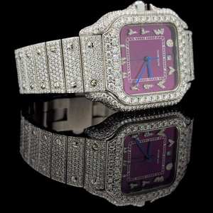 Latest Trending Purple Dial Square Fashion Iced Hip Hop Diamond Unisex Watch Exclusive Baguette Moissanite VVS Clarity Custom - Product Image 2