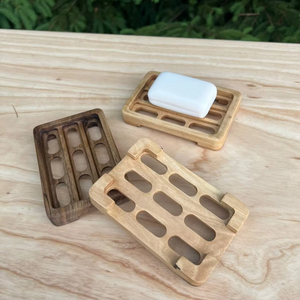 Porte-savon en bois classique fait à la main, respectueux de l'environnement, pour la salle de bain |   Porte-savon en bambou naturel massif avec rainures de drainage hautes - Product Image 1