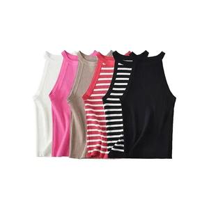 Summer New Chic Stripe Sleeveless T Shirts Strap Tops Femme Simple Sexy Sports Vest Female Y2k Tank Bottom Shirt - Product Image 1