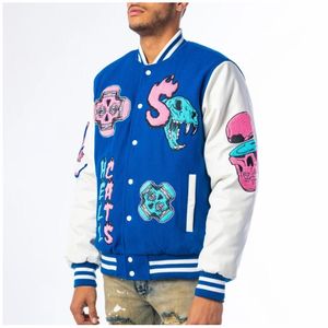 Chaqueta universitaria de béisbol para hombre, chaqueta de lona con cuello levantado, logotipo frontal bordado personalizado, Invierno - Product Image 4