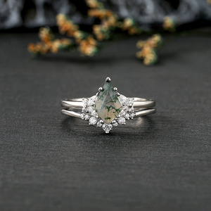 Anillo de Compromiso Jeulia con Ágata Musgosa de Corte Ovalado Geométrico en Plata de Ley Chapada en Rodio - Product Image 5