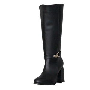 Bottines hautes noires pour femme à talon épais élégantes avec boucle - Product Image 4