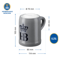 Chope à bière classique en grès émaillé Hofbraeuhaus Muenchen Oktoberfest 0,25 L, haute qualité, faite à la main, durable et résistante