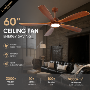 60 Inch Solid Wood <b>Ceiling</b> Fan with <b>Light</b> and <b>Remote</b>, Modern Downrod Mount Quiet DC Motor <b>Ceiling</b> Fan for Living Room - Product Image 1
