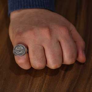 Men's 925 Sterling <b>Silver</b> Engraved <b>Ring</b> Casual Hip-hop Style with Rose & 18K Gold Plating Inlaid Stainless Steel Perfect Gift - Product Image 1