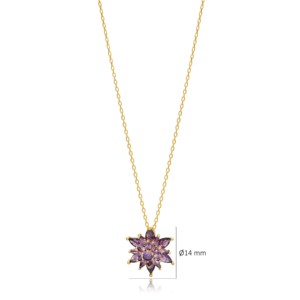 Collier Pendentif Fleur Tendance Unique en Améthyste et Zircon, Bijou en Argent Sterling 925 pour Fiançailles, Mariage et Fêtes - Product Image 3